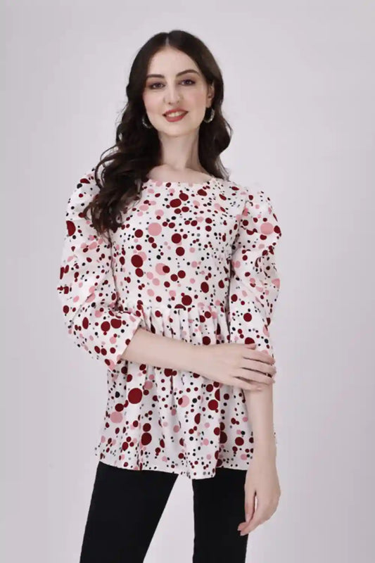 Maroon 2D Dot Crepe Tunic Top for Women by ZELZIS