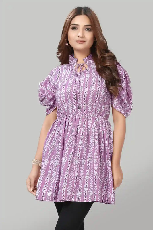 Peach Crepe Top with Ruffle Collar – Stylish and Comfortable for Women