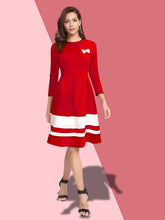 Trendy Red Colour Block Skater Dress - Comfortable & Fashionable