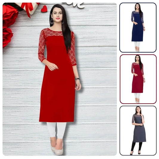 Women Classic A-Line Straight Daily Wear Crepe Kurtis