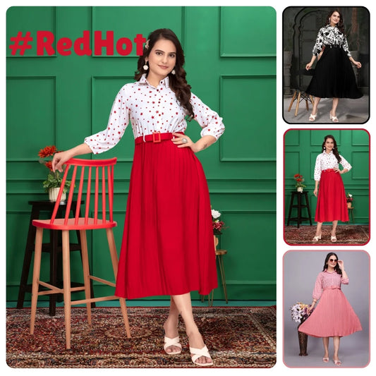 Women Crepe Fit & Flare Dress for Women – Cowl Neck, Full Sleeves, Knee Length