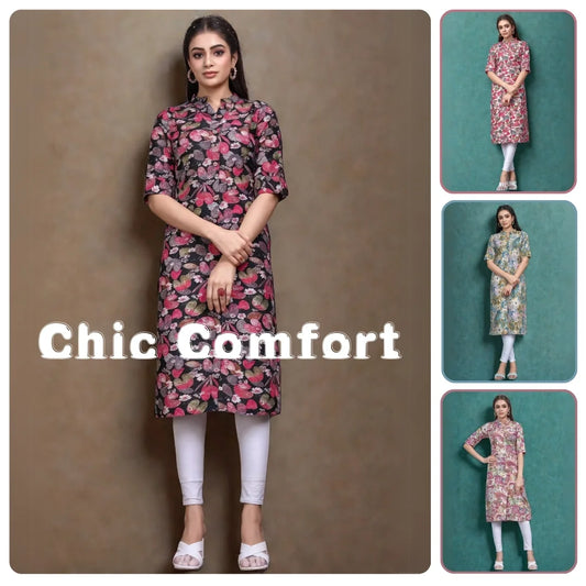 Women Straight Floral Premium Rayon Kurtis