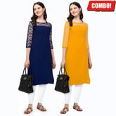 ZELZIS Fashion online Shopping Women Blue & Yellow A-Line Straight Daily Wear Crepe Combo Kurtis
