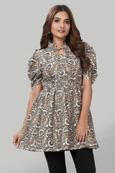 ZELZIS Women’s Brown Crepe Ruffle Collar Top – Elegant and Stylish