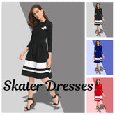 ZELZIS Women's Colour Block Skater Dress - Knee-Length Casual & Party Wear