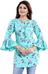 ZELZIS Women’s Light Blue Floral Crepe Tunic