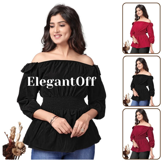 ZELZIS Women's Off Shoulder Crepe Top | Solid Ruffle Sleeve Casual & Party Wear Top