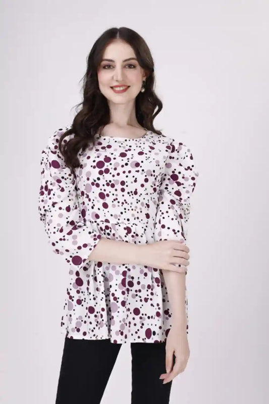 ZELZIS Women's Purple Crepe Tunic with 2D Dot Print for Casual Wear