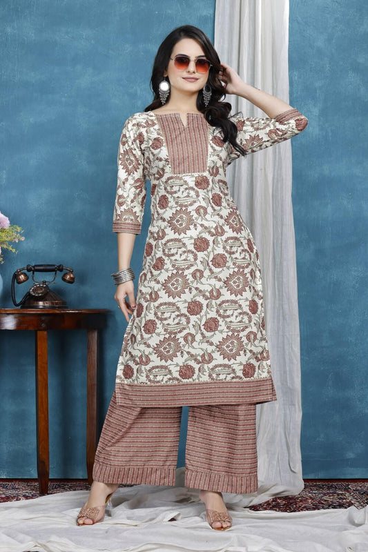 ZELZIS peach cotton kurta set for women