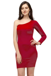 ZELZIS red one shoulder polyester dress for women casual party wear