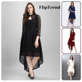 Zelzis Women High Low Dresses | Keyhole Neck | Full Sleeves | Casual & Office Wear