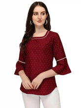 Zelzis maroon crepe polka dot tunic top for women