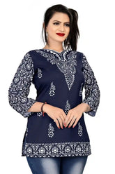 Zelzis women blue rayon digital printed tunic top