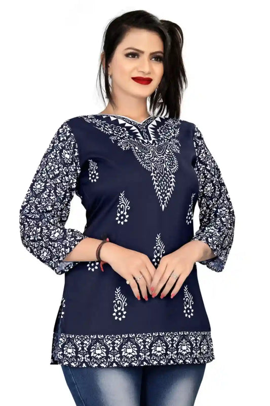 Zelzis women blue rayon digital printed tunic top