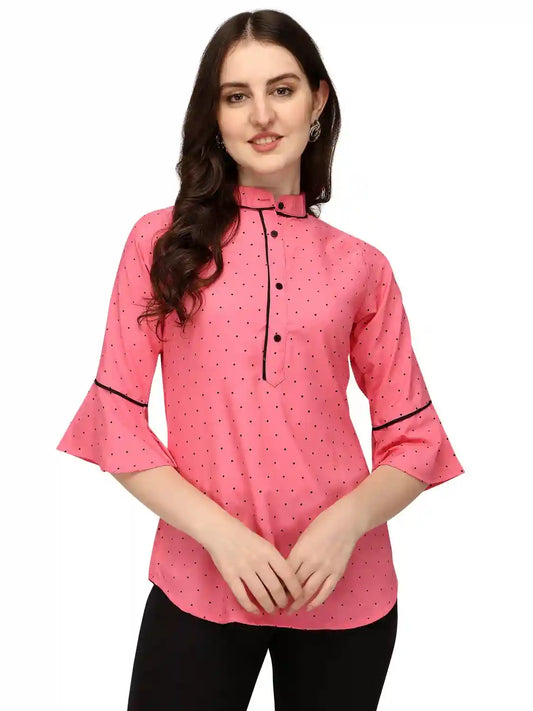Zelzis women pink crepe polka dot tunic top for casual and party wear
