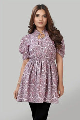 Zelzis women's peach floral tie-up neck solid crepe ruffle top