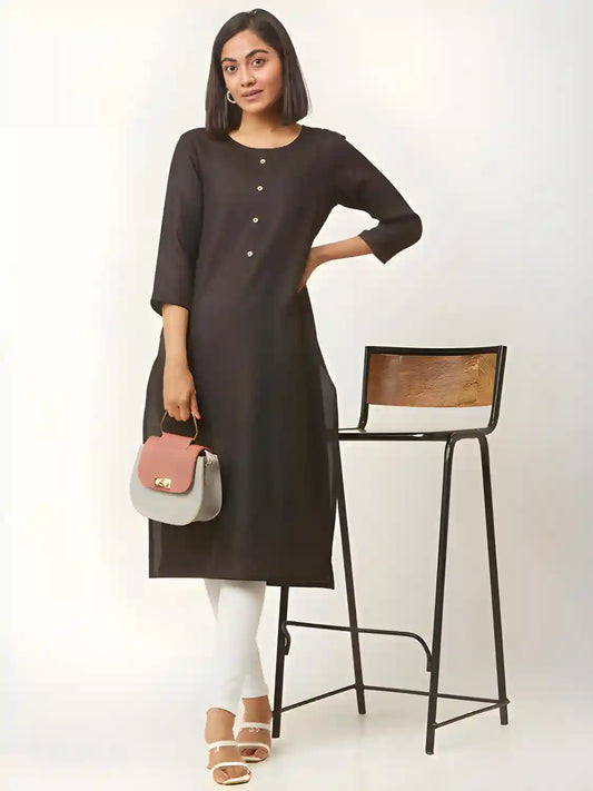 black A-line cotton kurti for women