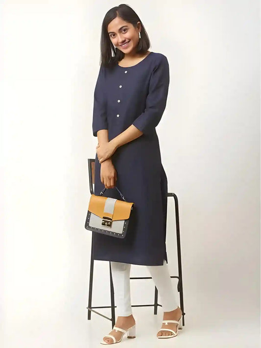 blue straight A-line kurti for women