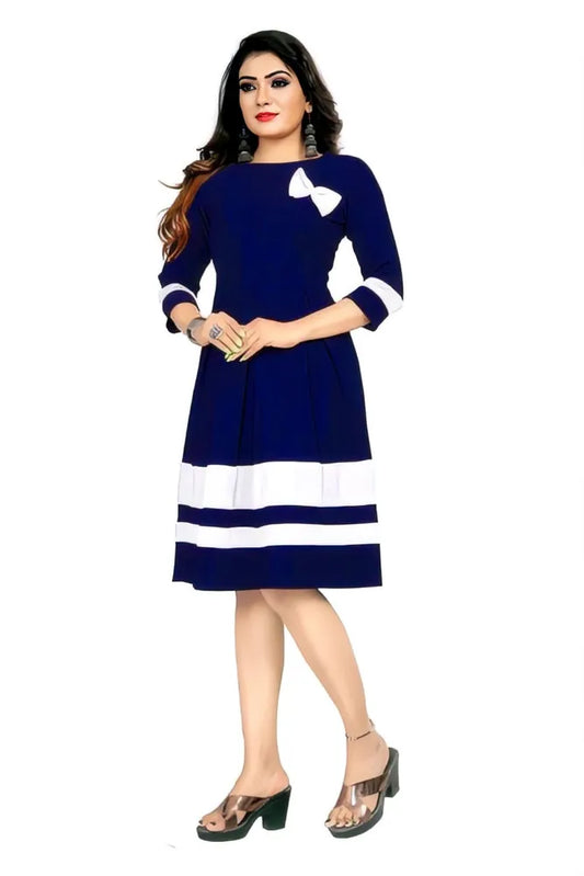 Casual and party wear blue crepe fit & flare dress by ZELZIS