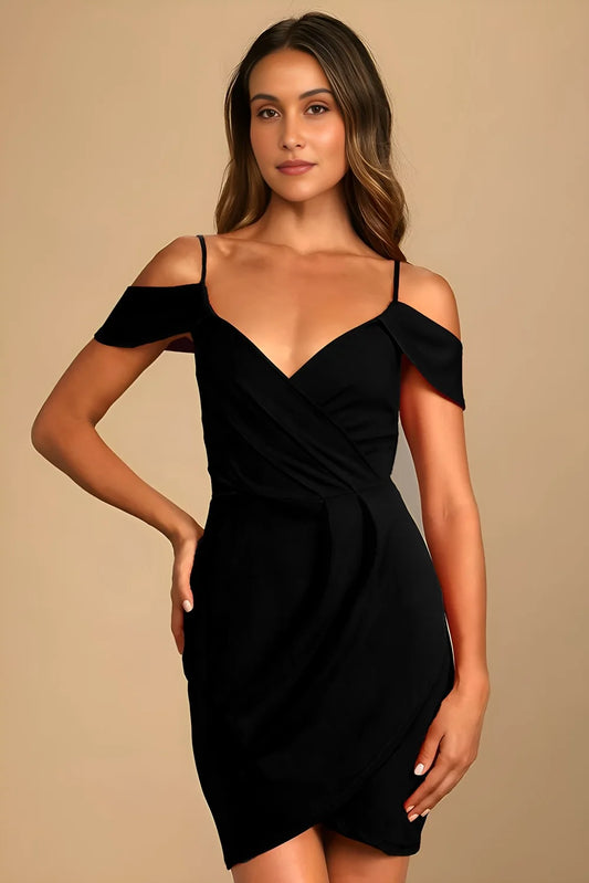 cold shoulder short sleeve black dress for women