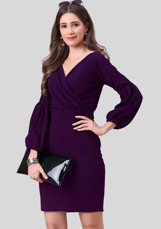 Comfortable purple knee-length polyester bodycon dress by ZELZIS
