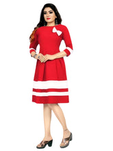 Fit & flare red knee-length crepe dress with round neck by ZELZIS