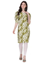green mix trendy puff sleeve crepe kurti for women