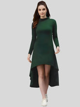 Green knee/calf length high low bodycon dress for women by ZELZIS
