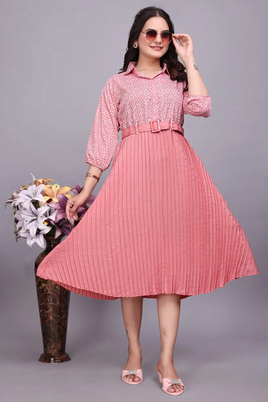 Stylish pink crepe dress for casual and party wear