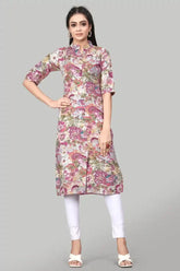 pink floral rayon kurti for women