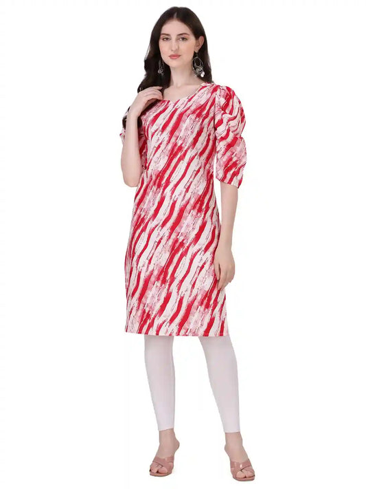 pink mix trendy puff sleeve crepe kurti for women