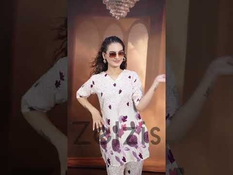 Women’s Cream Floral Printed Ethnic Co-ord Set | Top and Pant Two-Piece Co-ord Set for Casual and Festive Wear