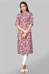 red floral rayon kurti for women