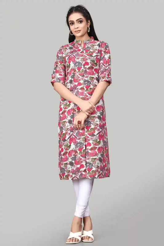 red floral rayon kurti for women