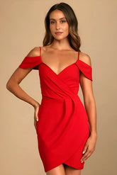 solid red knee length dress for women