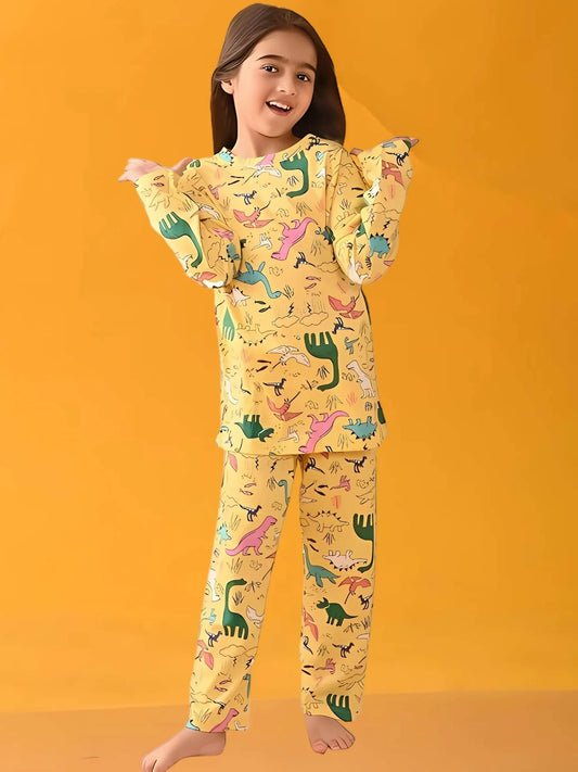 ज़ेल्ज़िस गर्ल्स लाइट येलो टी-शर्ट और पैंट सेट - सॉफ्ट कॉटन