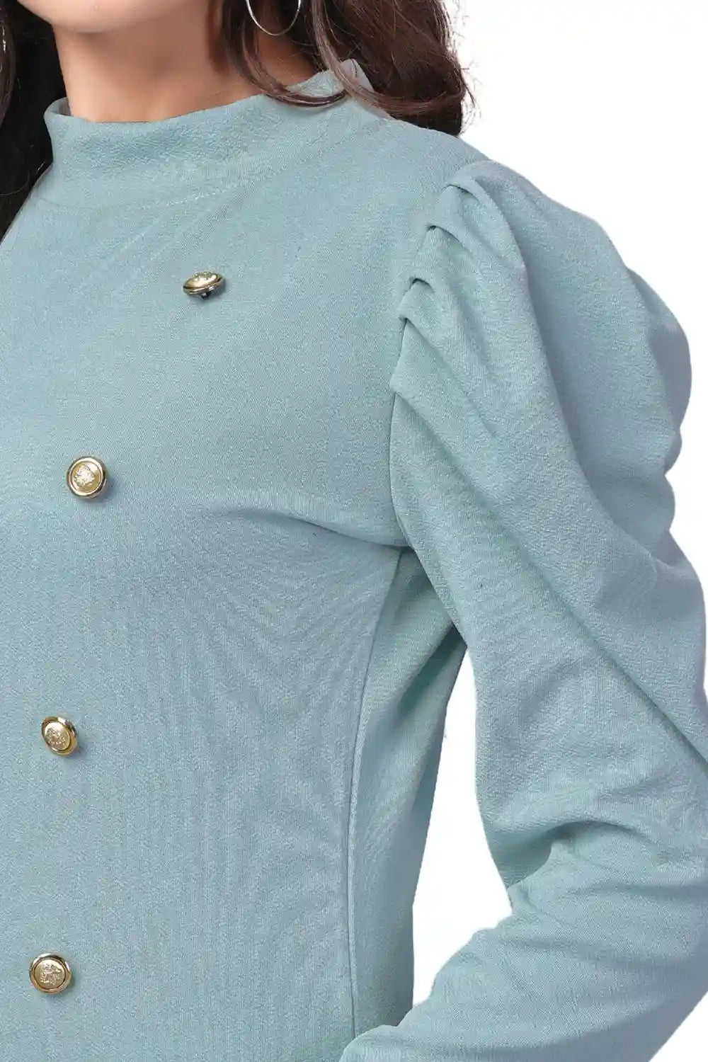 stylish light green polyester t-shirt with trendy puff sleeves