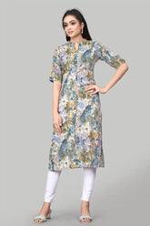 teal floral rayon kurti for women