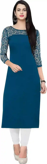 teal solid crepe kurti for women’s casual style