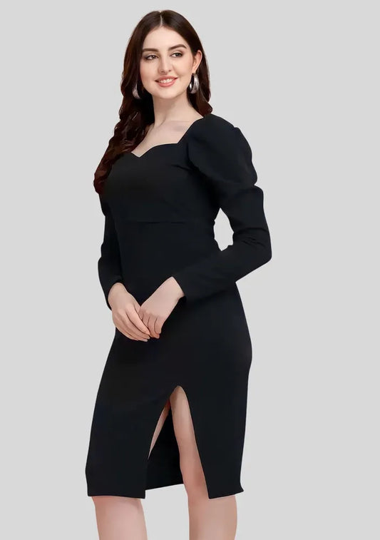 Trendy black sweetheart neck knee-length polyester dress by ZELZIS