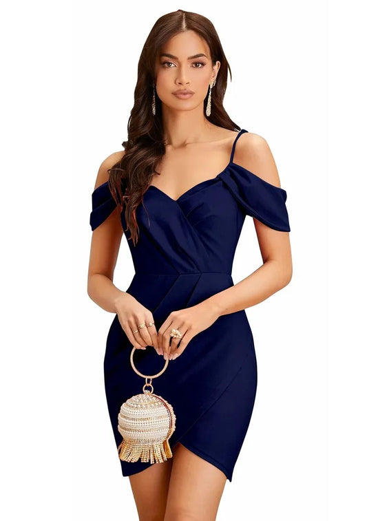 Trendy blue shoulder strap polyester knee-length dress for casual & party wear by ZELZIS