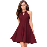 Trendy maroon solid fit & flare sleeveless wrap dress by ZELZIS