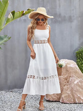 Trendy white wide strap crochet midi dress