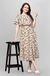 Trendy yellow mango floral wrap maxi dress for casual & party wear by ZELZIS