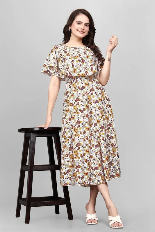 Trendy yellow mango floral wrap maxi dress for casual & party wear by ZELZIS