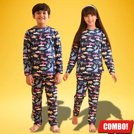 ज़ेल्ज़िस लड़कों और लड़कियों के लिए नीला कॉटन नाइट सूट कॉम्बो टी-शर्ट और पैंट सेट - ट्रेंडी डेली और कैज़ुअल वियर
