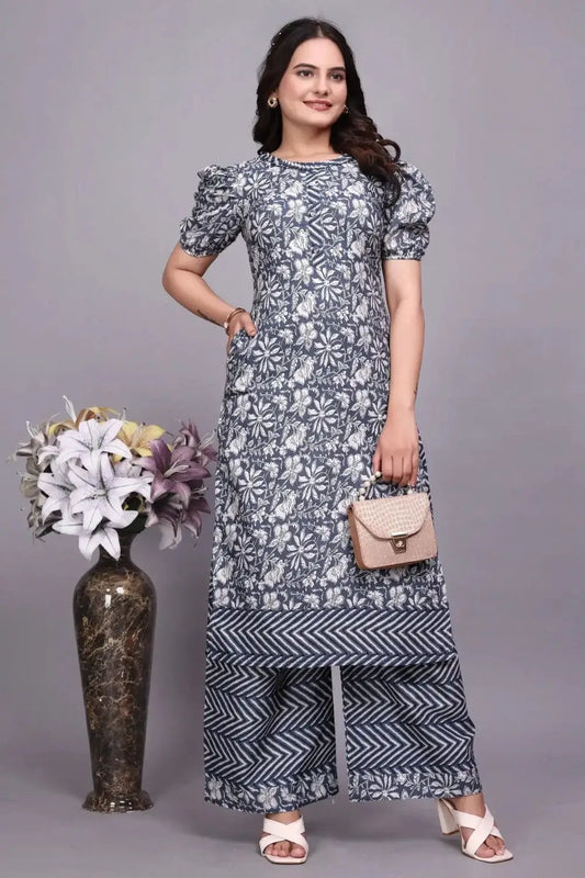 पलाज़ो सेट के साथ काली महिला कॉटन कुर्ती - स्टाइलिश एथनिक वियर