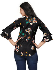 Multi-Colour Printed Crepe Top with Bell Sleeves & Keyhole Neck – Stylish Casual & Party Wear