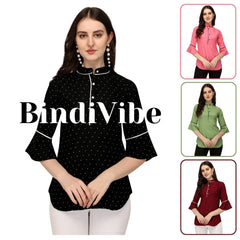 Women's Polka Dot Crepe Bell Sleeve Cowl Neck Top - Casual & Party Wear