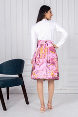 ZELZIS Women's Purple Marble Print Cotton Skirt with White Full-Sleeve Polyester Ribbed T-Shirt Set